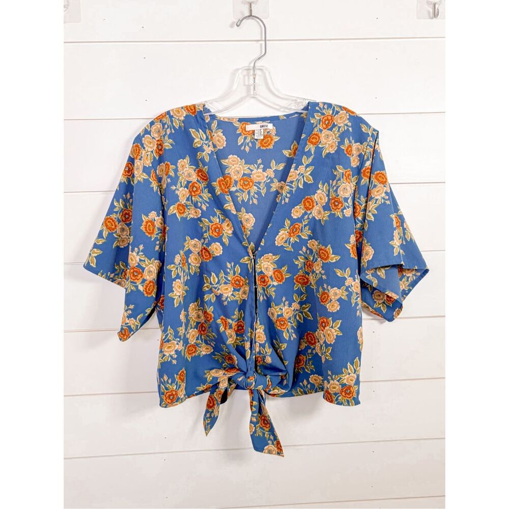 Amuse Society Women's Floral Print Tie Front Crop Top Multicolor Size Medium
